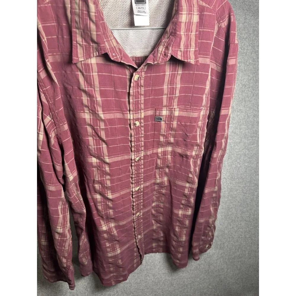 The North Face Mens XXL Shirt Button Long Sleeve Plaid Red Collared Top Casual‎